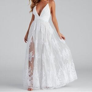 Windsor White Formal Flocked Velvet Dress